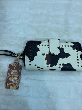 Sam & Hadley Cowhide Print Wristlet Wallet - Brown & White